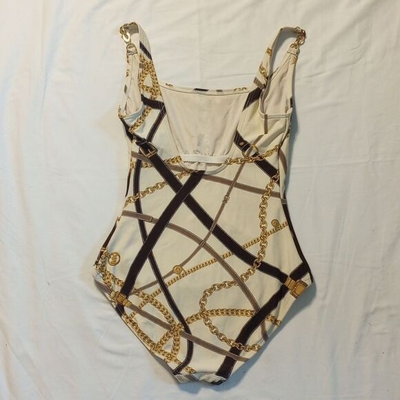 Michael Kors Cream and Gold One Piece Chain Swimsuit Bathing Suit Women's 8 - Picture 4 of 10